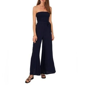 1.STATE Women's Strapless Wide Leg Jumpsuit Swimsuit Blue Size XL